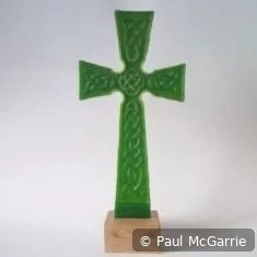 Celtic Cross in Green, fused glass artwork by Paul McGarrie