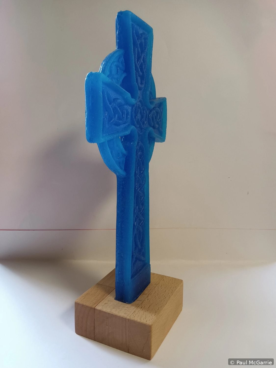 Celtic Cross in Blue, fused glass artwork by Paul McGarrie, photograph 1